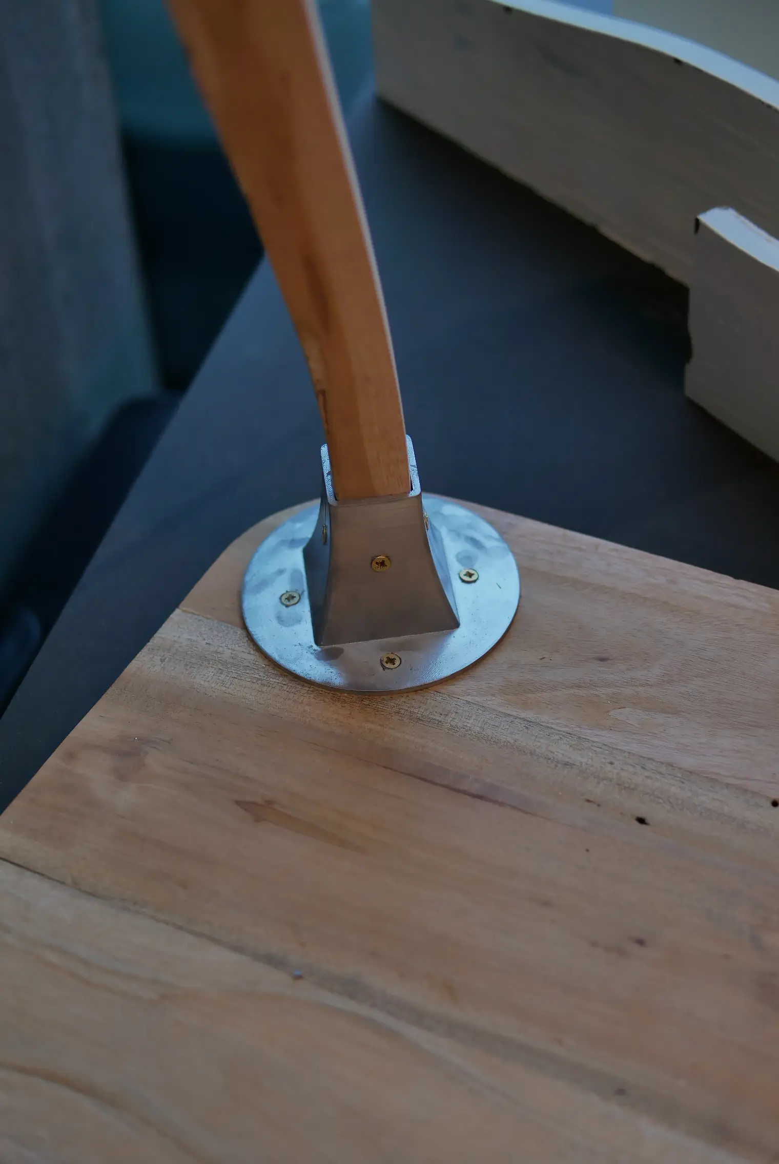 Detail - the joint, the lampshade, the base