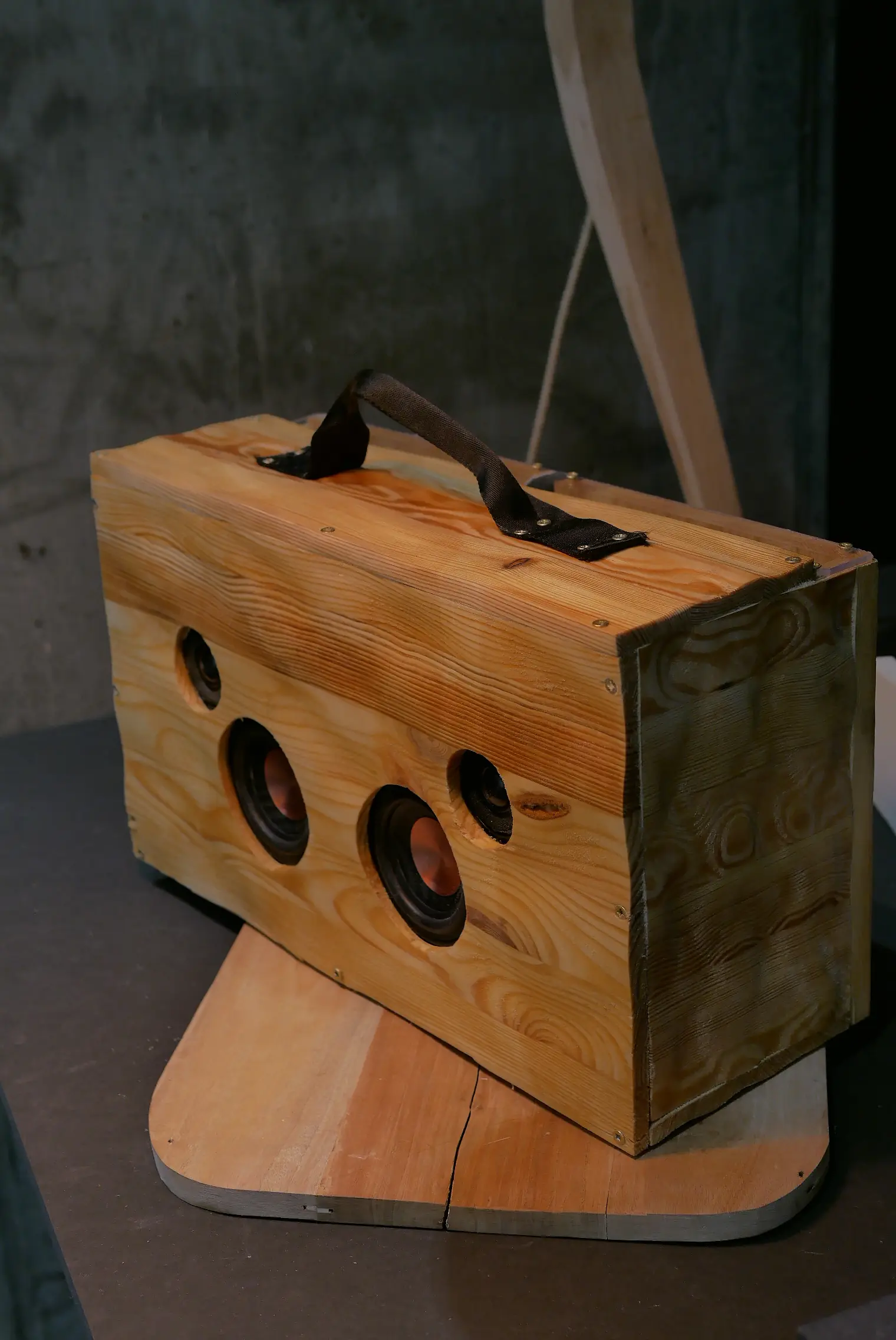 Side detail - the wood grain and the driver mounting