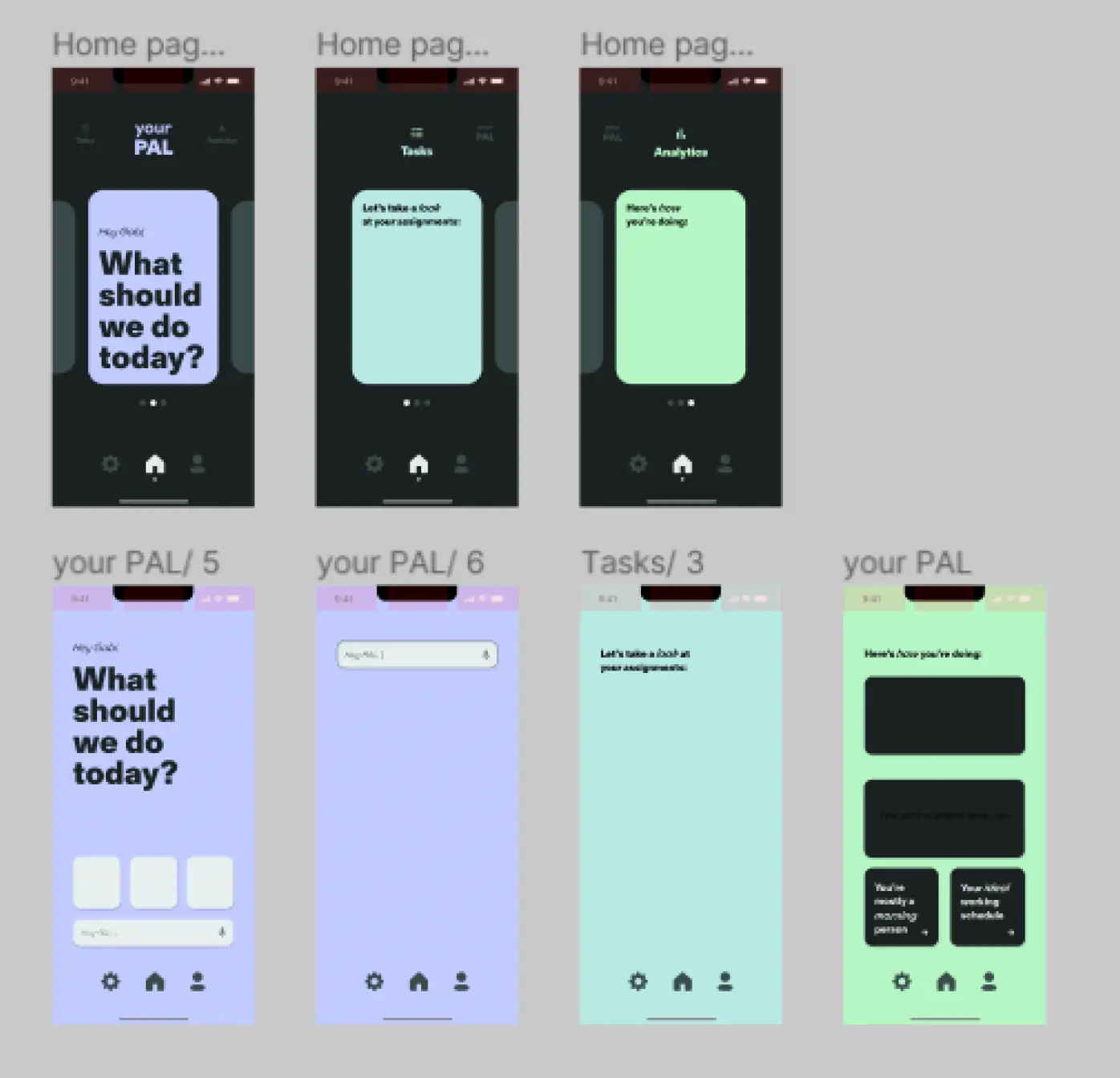 Iteration shots - flows and screen drafts